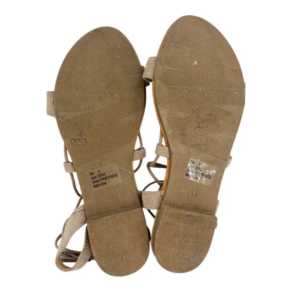 Boho Gladiator Womens US 7 Brown Faux Leather Suede Ankle Wrap Sandals Shoes - Picture 7 of 10